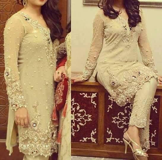 Wedding party dress with dabka nagh pearls and cutwork Model # P 215