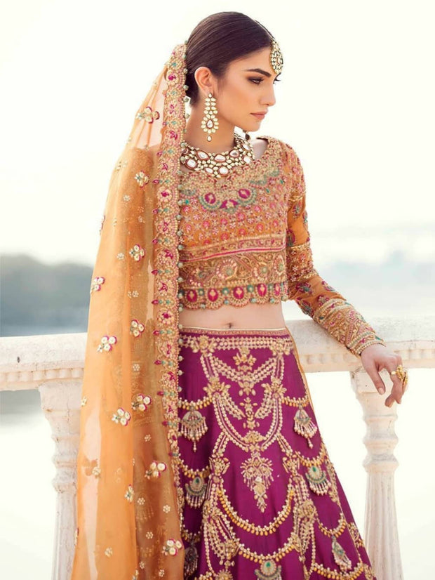 Indian bridal lehenga in traditional colours