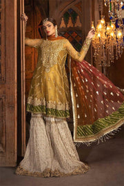 Beautiful Indian dress in mustard and off white color