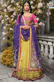 Elegant Indian mehndi dress in yellow and pink color