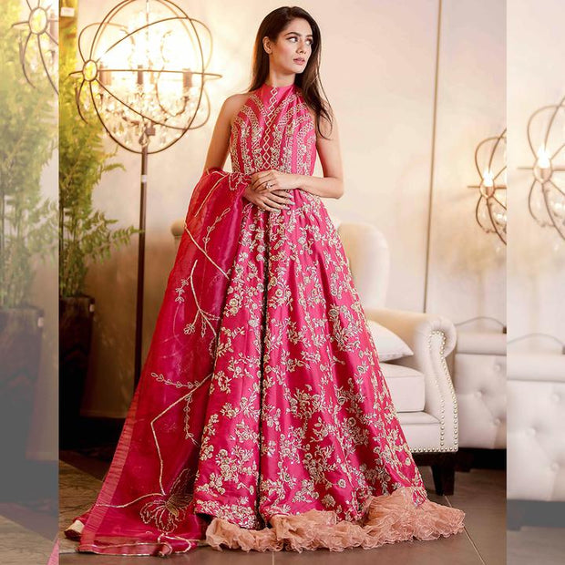 Hot Pink Indian Reception Dress For Bride