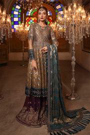 Stylish Indian wedding dress in metalic brown and teal color # P2248