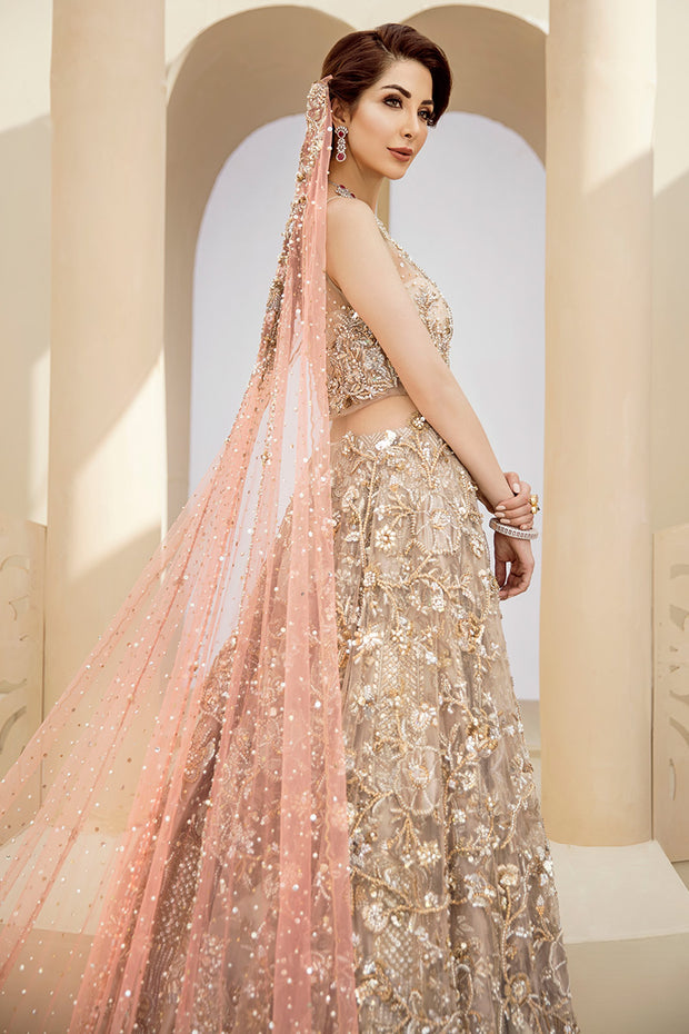 Latest beautiful indian designer wedding outfit in peach and gold color # B3456