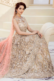 Latest beautiful indian designer wedding outfit in peach and gold color # B3456