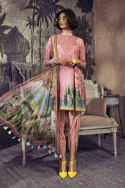 Pakistani designer karandi outfit digitally printed in pink color