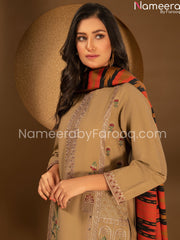 Designer Golden khaddar fabric for Eid