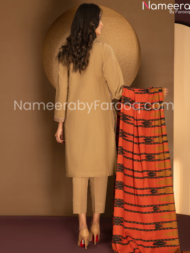 Designer Golden khaddar fabric 2021