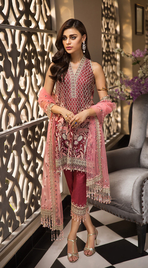 Latest Pakistani designer dress in beautiful red color 