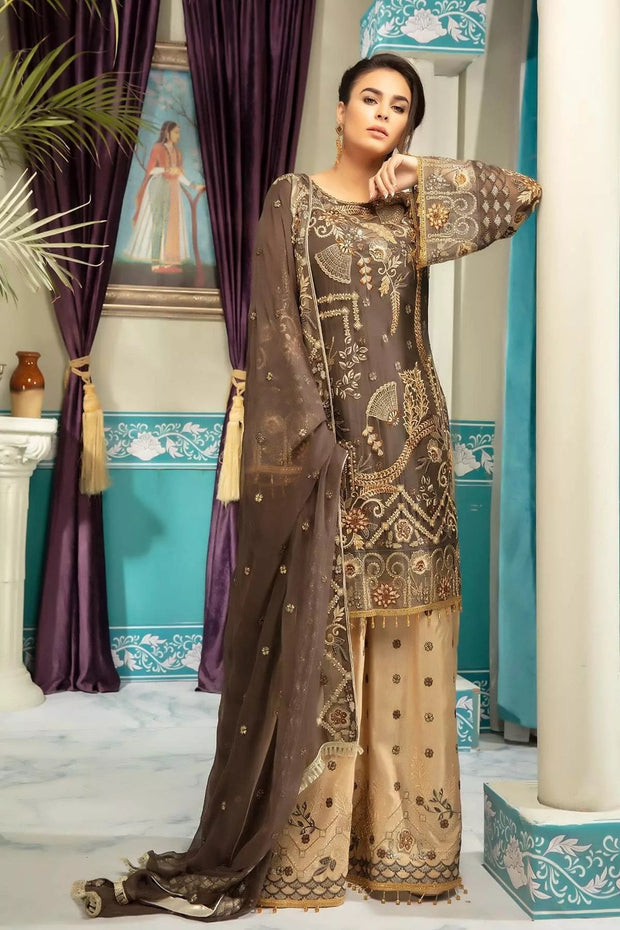  Latest Chiffon brown Suit 