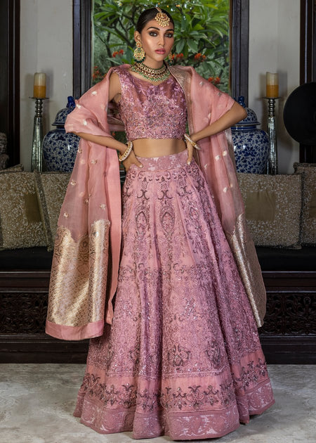 Lehnga dress for wedding wear in tea pink color – Nameera by Farooq