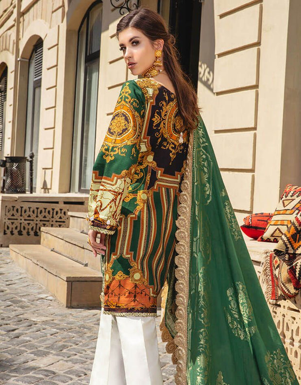 Beautiful Pakistani linen embroidered outfit in lavish green color # P2406