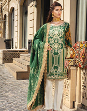 Beautiful Pakistani linen embroidered outfit in lavish green color