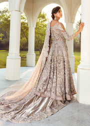 Exaggerated Designer Pakistani Bridal Lehenga Dress in Embellished Silver Lehenga Gown with Heavy Zardozi Work on Net Chiffon #BN921