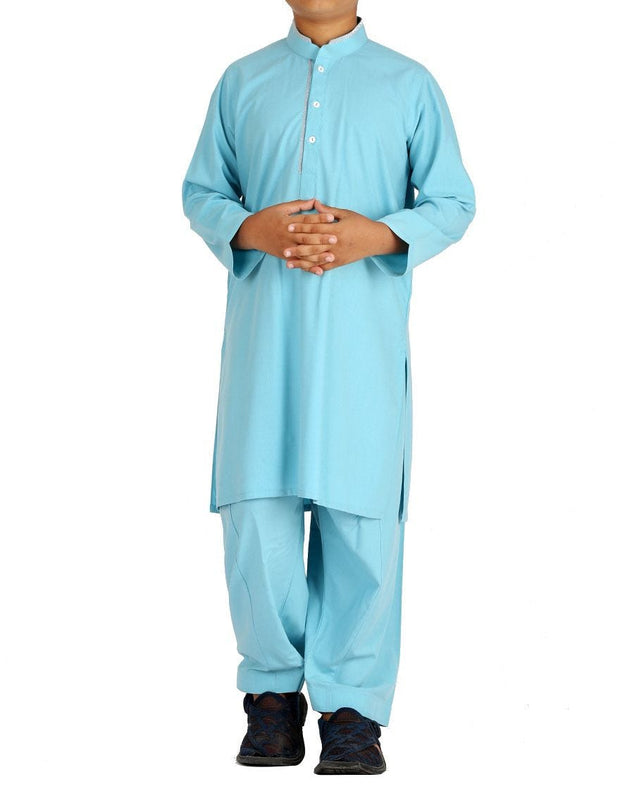 Pakistani machine embroidered outfit in light blue color
