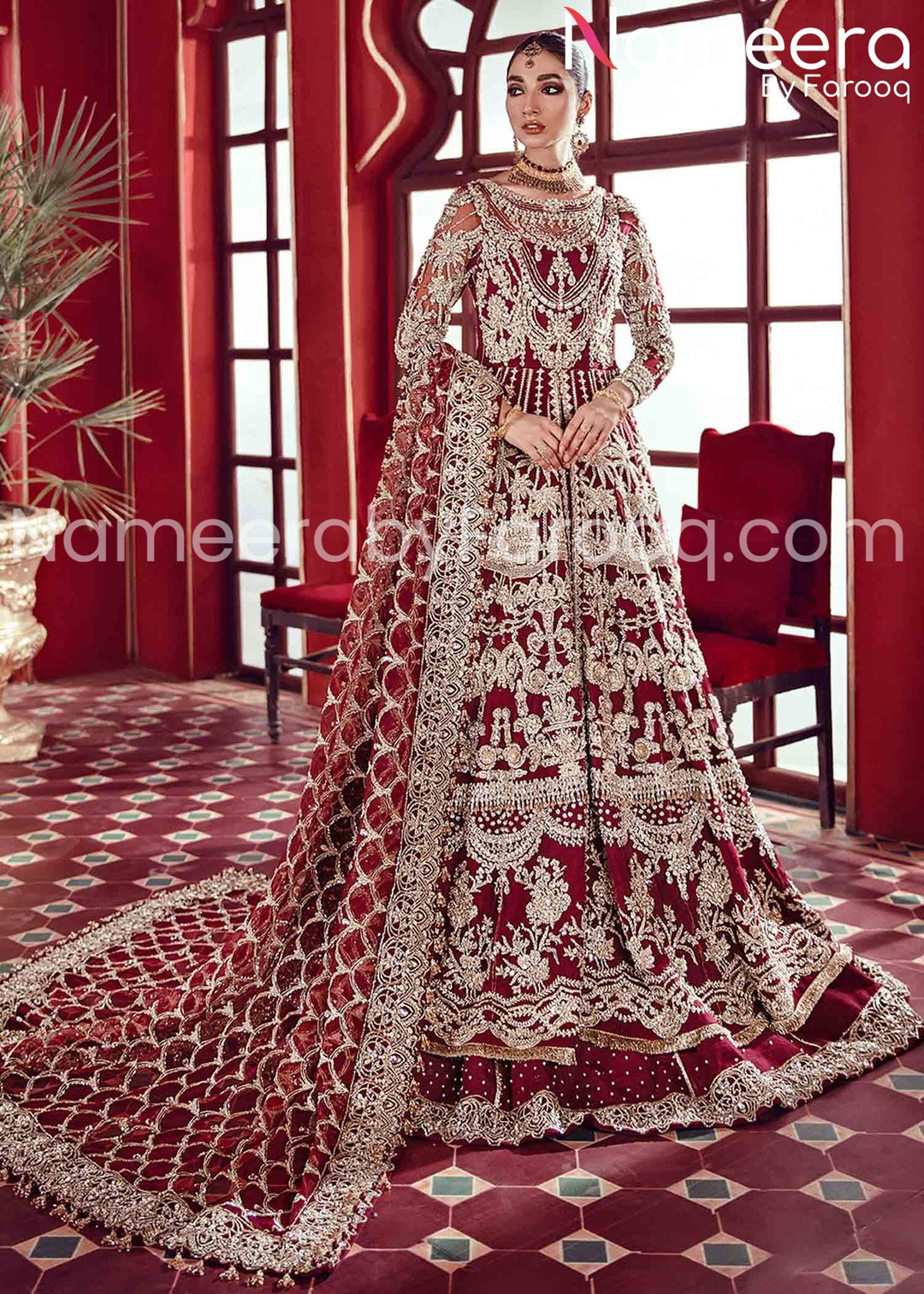 maroon bridal lehenga