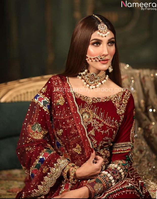Maroon Bridal Dress With Jewellery Pakistani Designer Heavily Embriodered Maroon Bridal Lehenga Maroon Bridal Dress With Jewellery Pakistani Designer Heavily Embriodered Maroon Bridal Lehenga