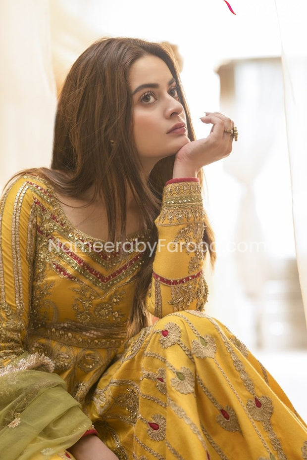 Embroidered Mehndi Dress in Yellow