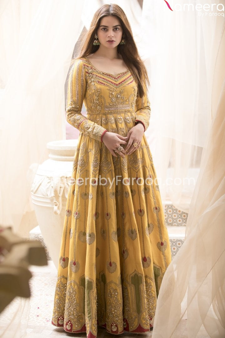 Embroidered Mehndi Dress in Long Chiffon Frock Online 2021 SMALL
