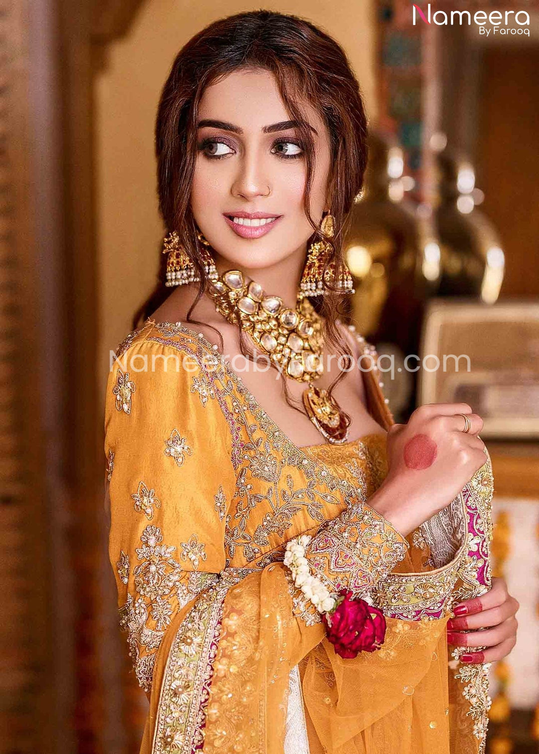 Embroidered Net Mehndi Frock Online