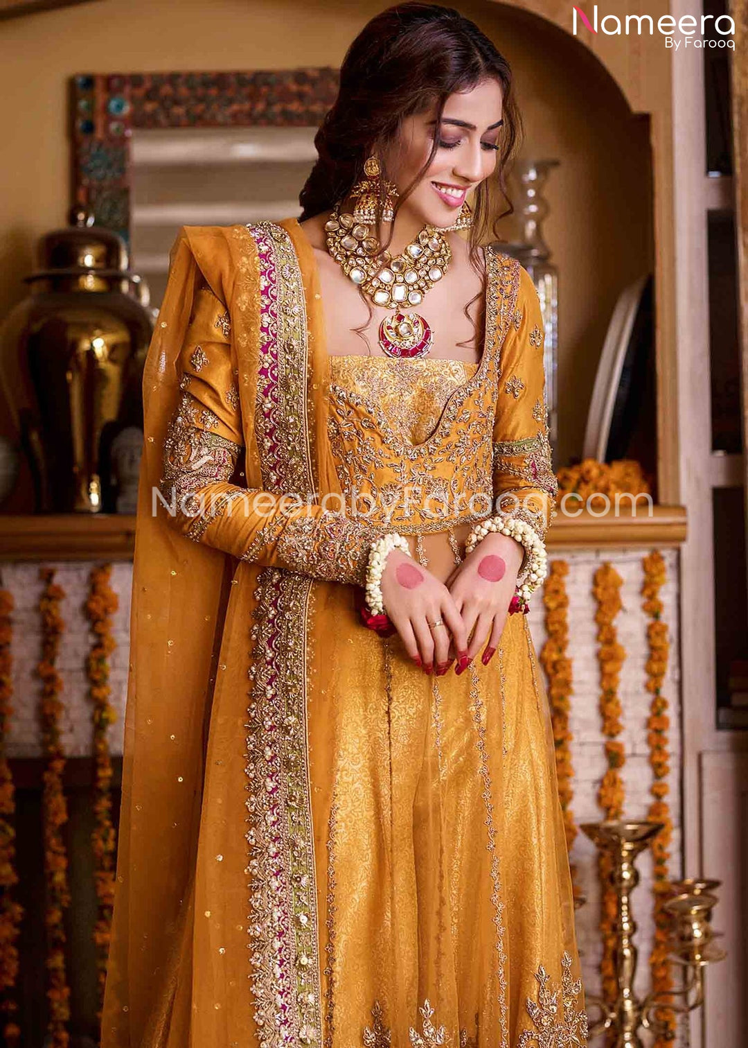 Embroidered Net Mehndi Frock 2021