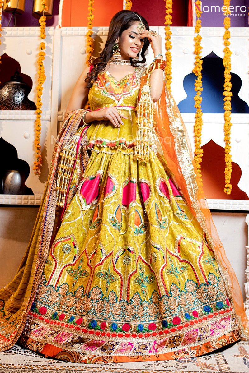 Beautiful HSY Embellished Mehndi Lehenga Attire #BN685