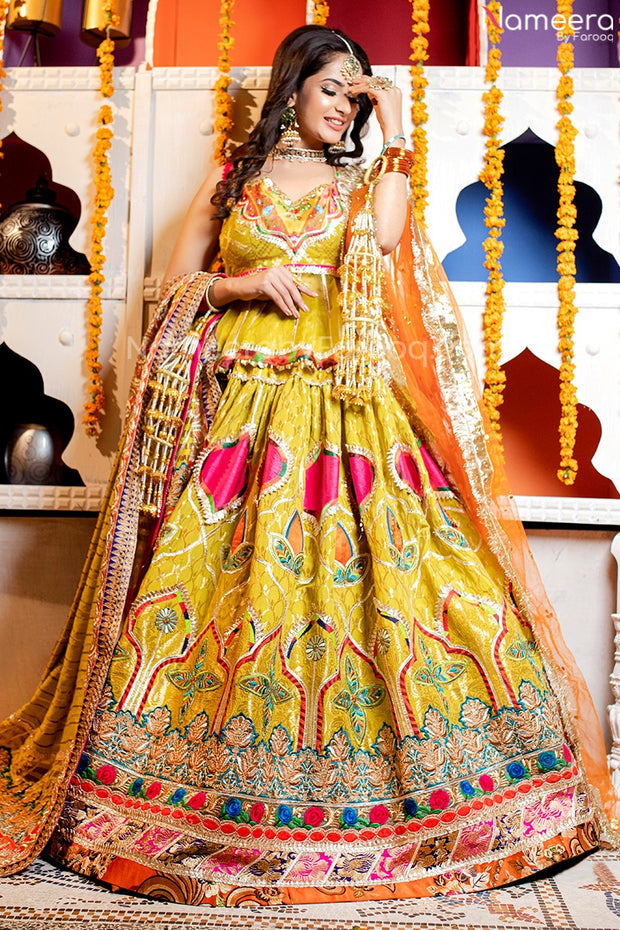 Beautiful HSY Embellished Mehndi Lehenga Attire #BN685