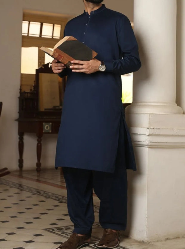 Pakistani mens shalwar kameez in navy blue colour