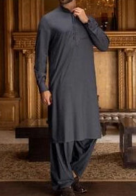 Mens Gala Work Shalwar Kameez Dark Blue and Black Color  1