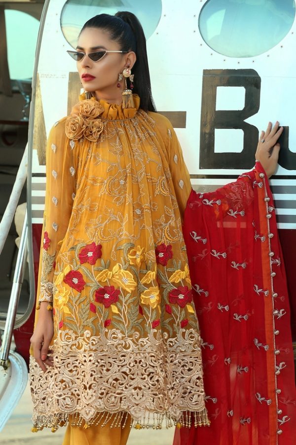 Trendy Mustard Suit in Chiffon 3