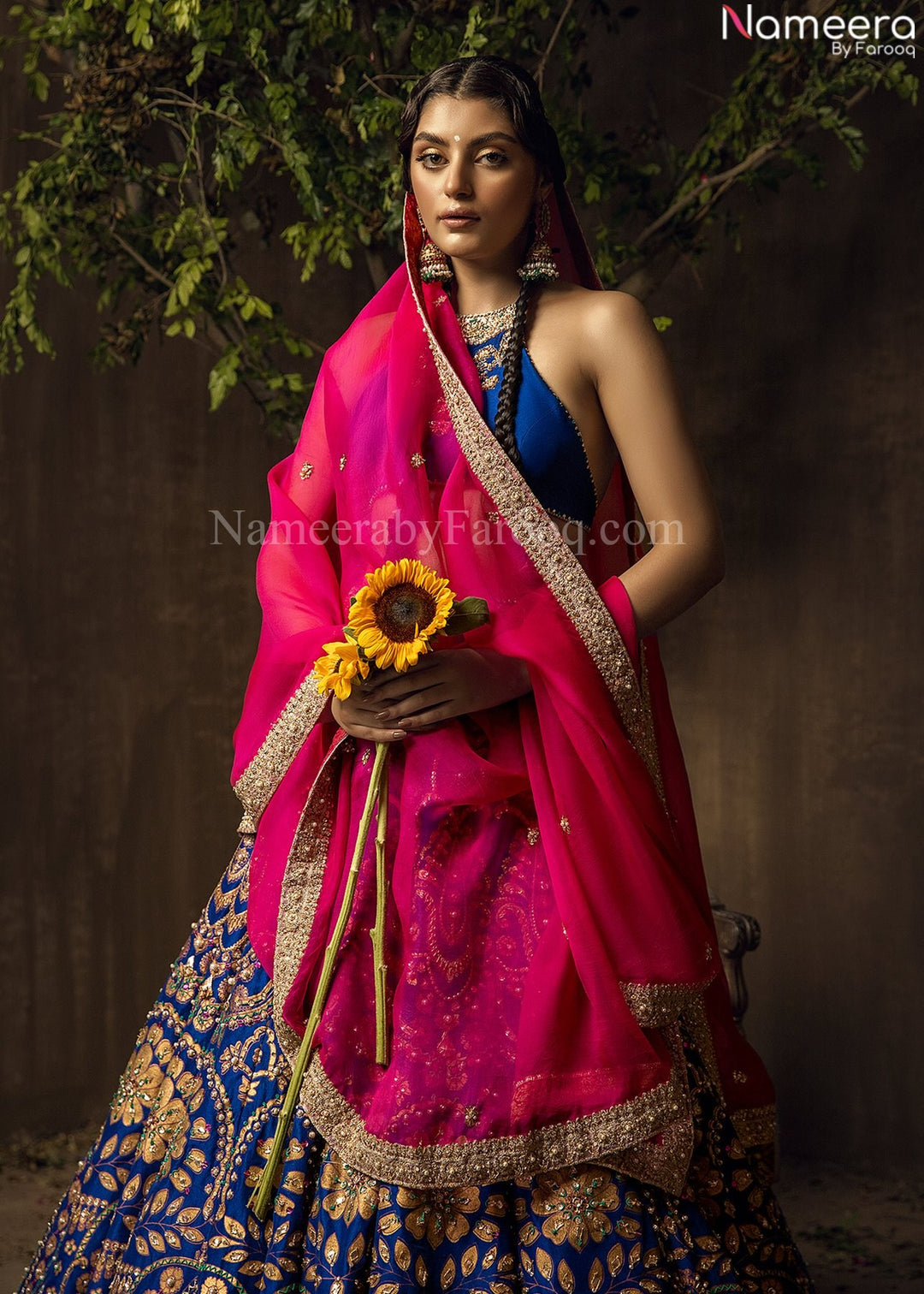 Navy Blue Silk Lehenga
