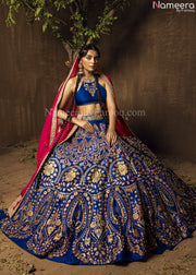 Navy Blue Silk Lehenga