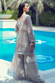 Latest designer embroidered net dress for party wear in grey color # P2427