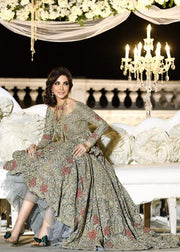 Latest Pakistani net embroidered bridal dress in silver color # B3377