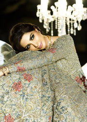 Latest Pakistani net embroidered bridal dress in silver color # B3377
