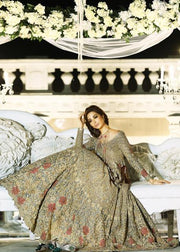 Latest Pakistani net embroidered bridal dress in silver color # B3377