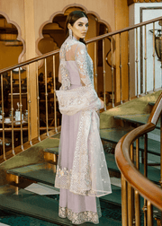Elegant Pakistani net embroidered dress in violet color # P2306