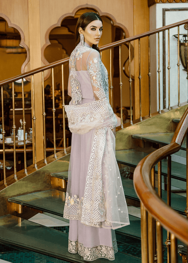 Elegant Pakistani net embroidered dress in violet color # P2306
