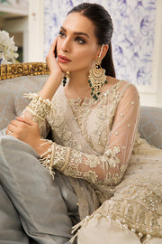 Pakistani designer net embroidered dress in skin color # P2327