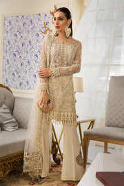 Pakistani designer net embroidered dress in skin color 