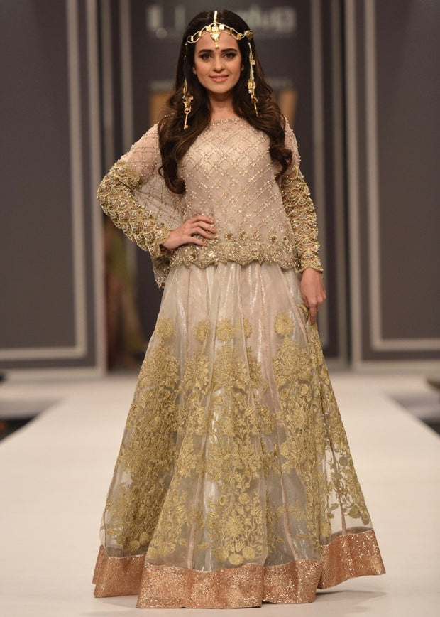 Elegant designer net organza dress in lavish ivory color # B3358