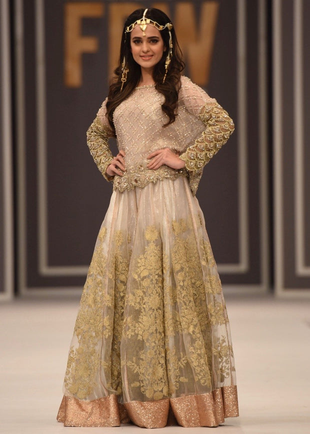 Elegant designer net organza dress in lavish ivory color 