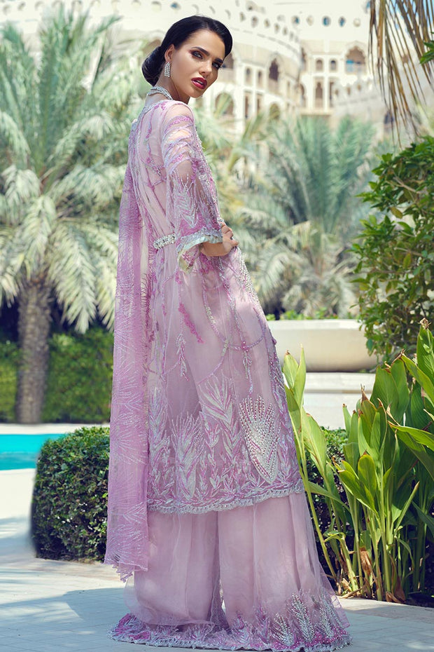 Latest designer embroidered net outfit for party wear in magenta color # P2428