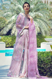 Latest designer embroidered net outfit for party wear in magenta color 