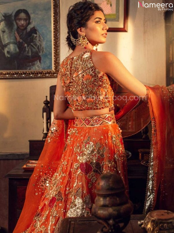 Sunset Orange Jacquard Silk Lehenga Choli - ALM1405