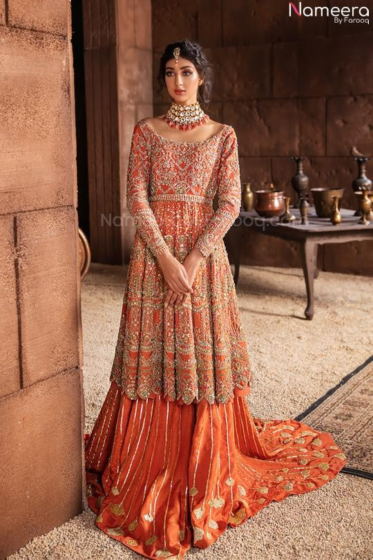 Long Kameez Orange Lehenga Combination Dress Online 2021 – Nameera