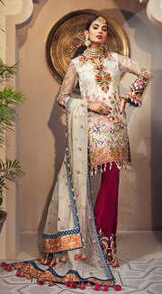 Pakistani organza and jacquard outfit in elegant white color # P2346
