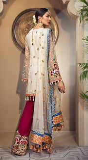 Pakistani organza and jacquard outfit in elegant white color # P2346