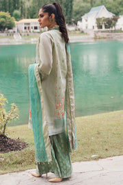 Pakistani organza and jamawar dress in tender green color # P2365