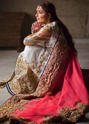 Latest organza embroidered lehnga dress in blue and red color # B3394