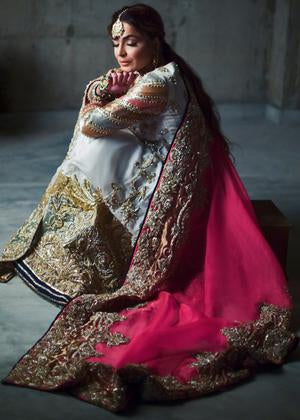 Latest organza embroidered lehnga dress in blue and red color # B3394